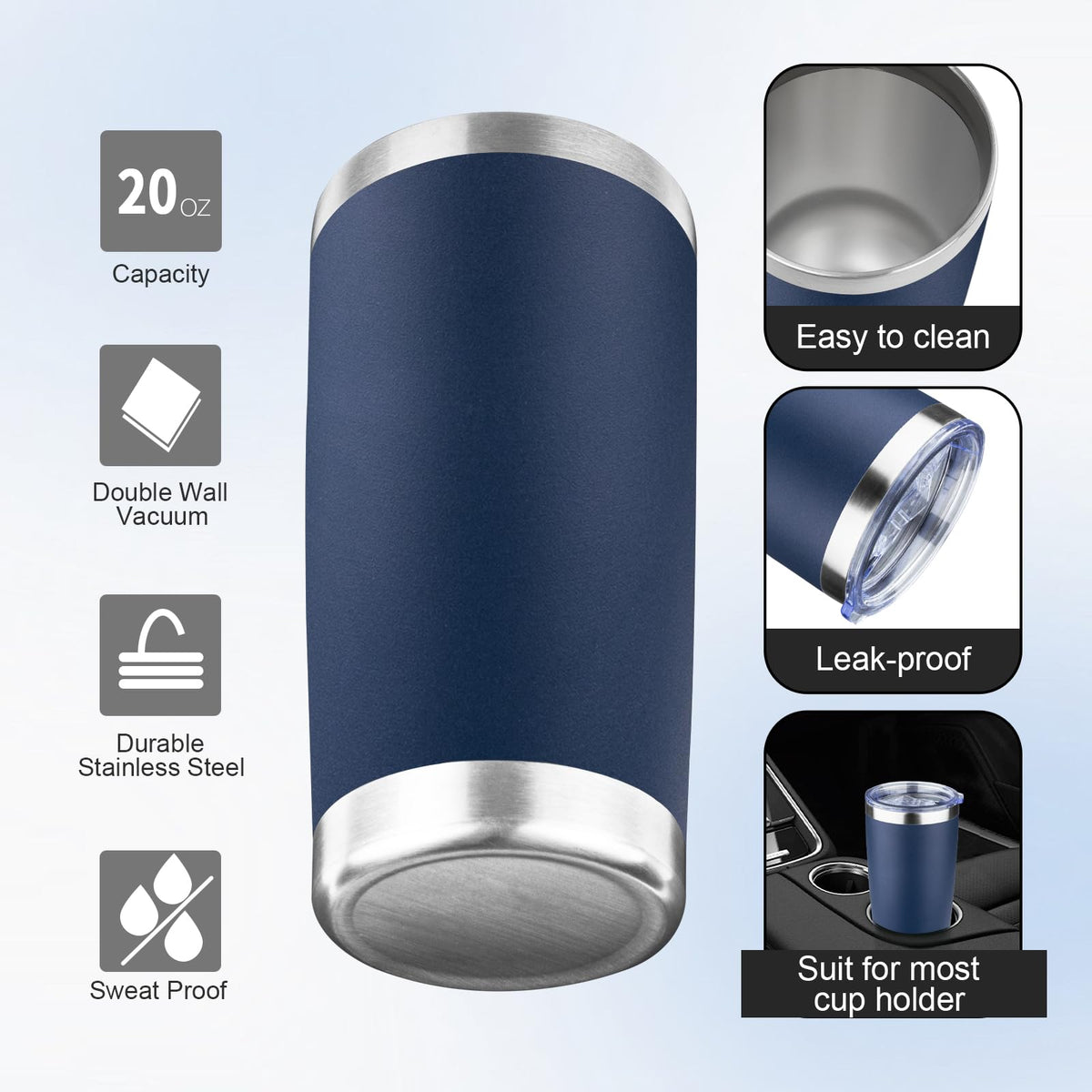 20oz Navy Blue Stainless Steel Insulated Tumbler with Lid and Straw U802