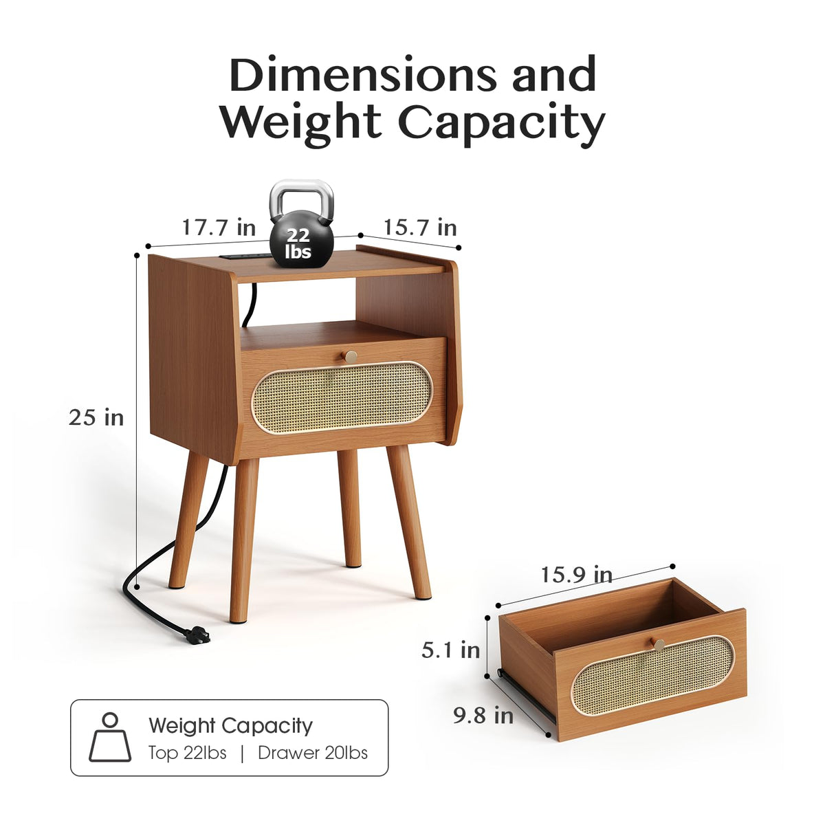 Mid Century Modern Nightstand Set of 2 H429