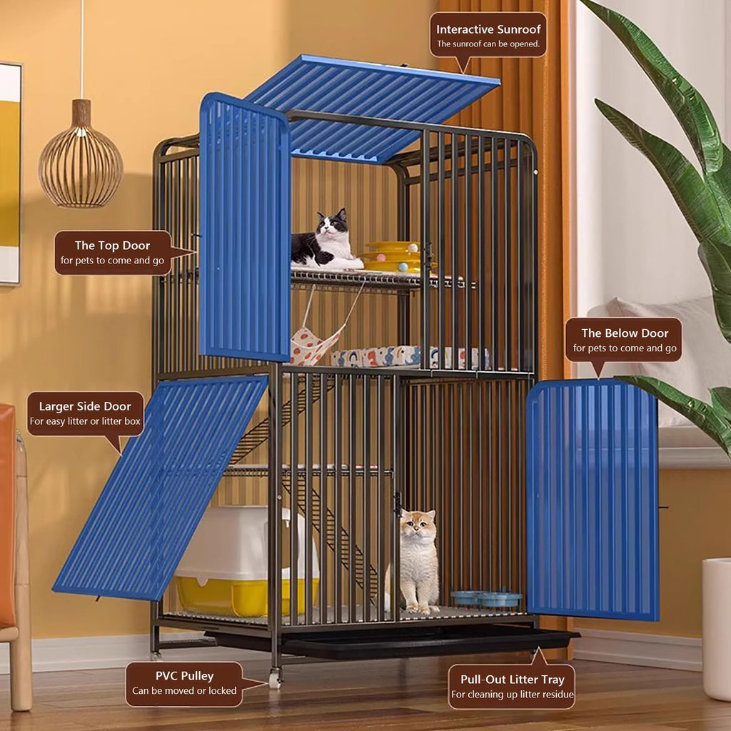 Black Metal Cat Cage with Locking Wheels U2419