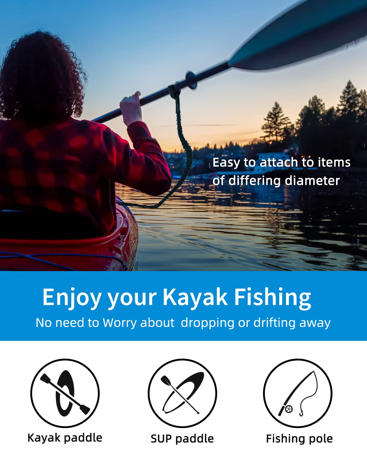 Stretchable Kayak Paddle Leash 4-7ft Y537576