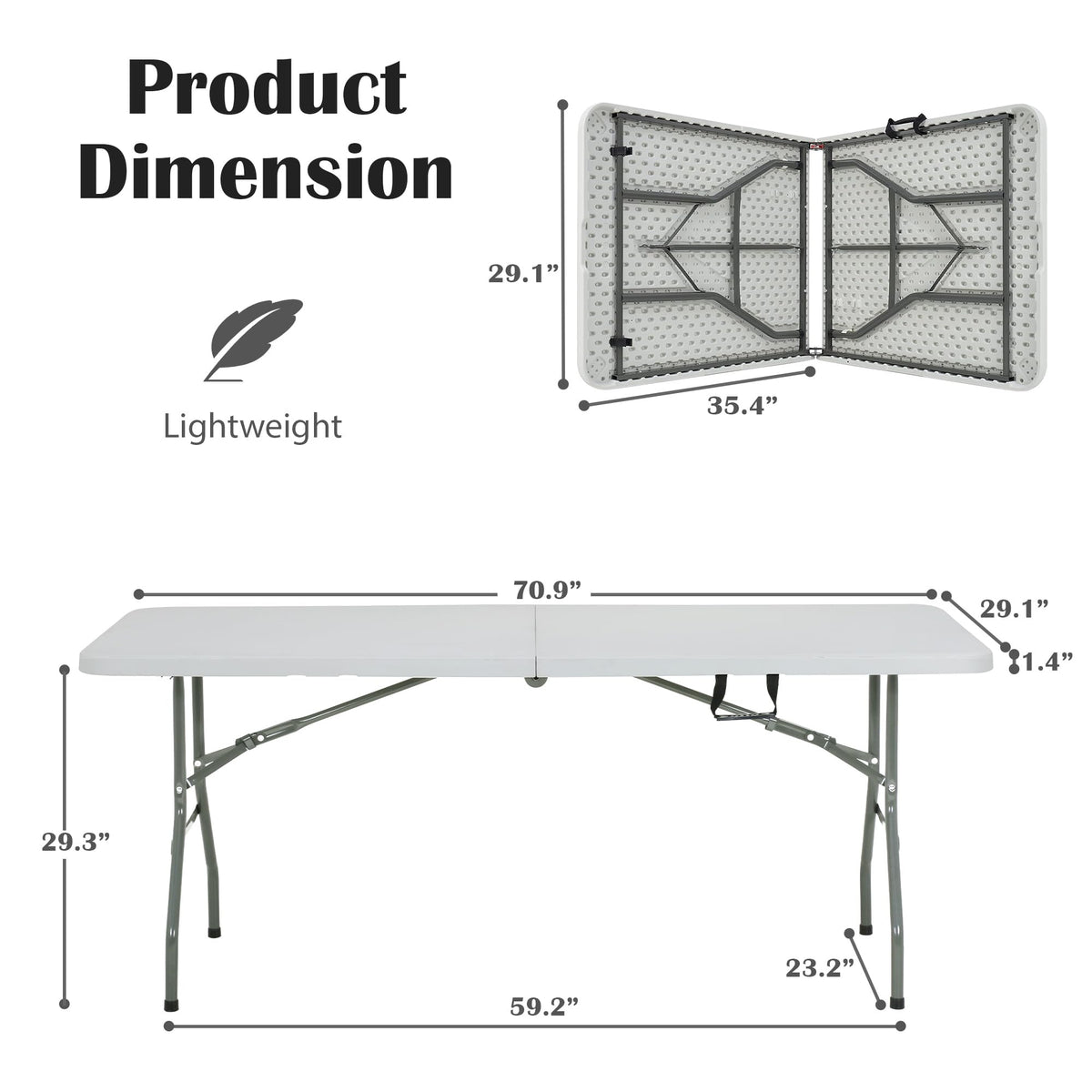 Portable Folding Table 6 FT Long with Handle White A54290