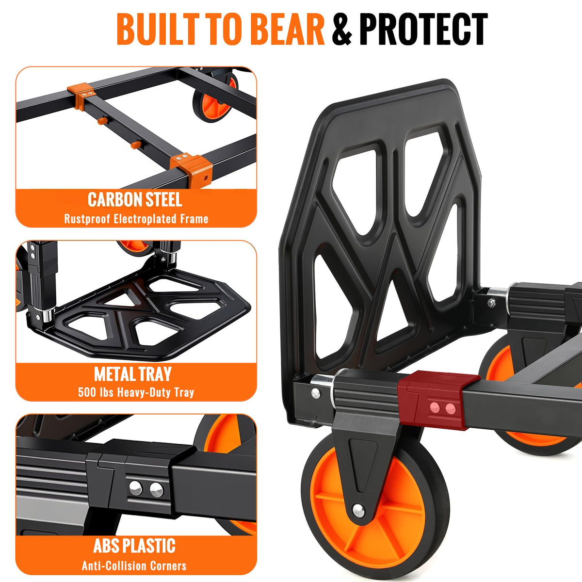 3-in-1 Convertible Hand Truck 600 lb 4 Wheels Orange M382