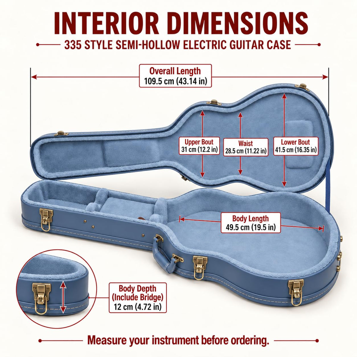 Smoke Blue Guitar Case for Semi-Hollow Electric Guitars C20967