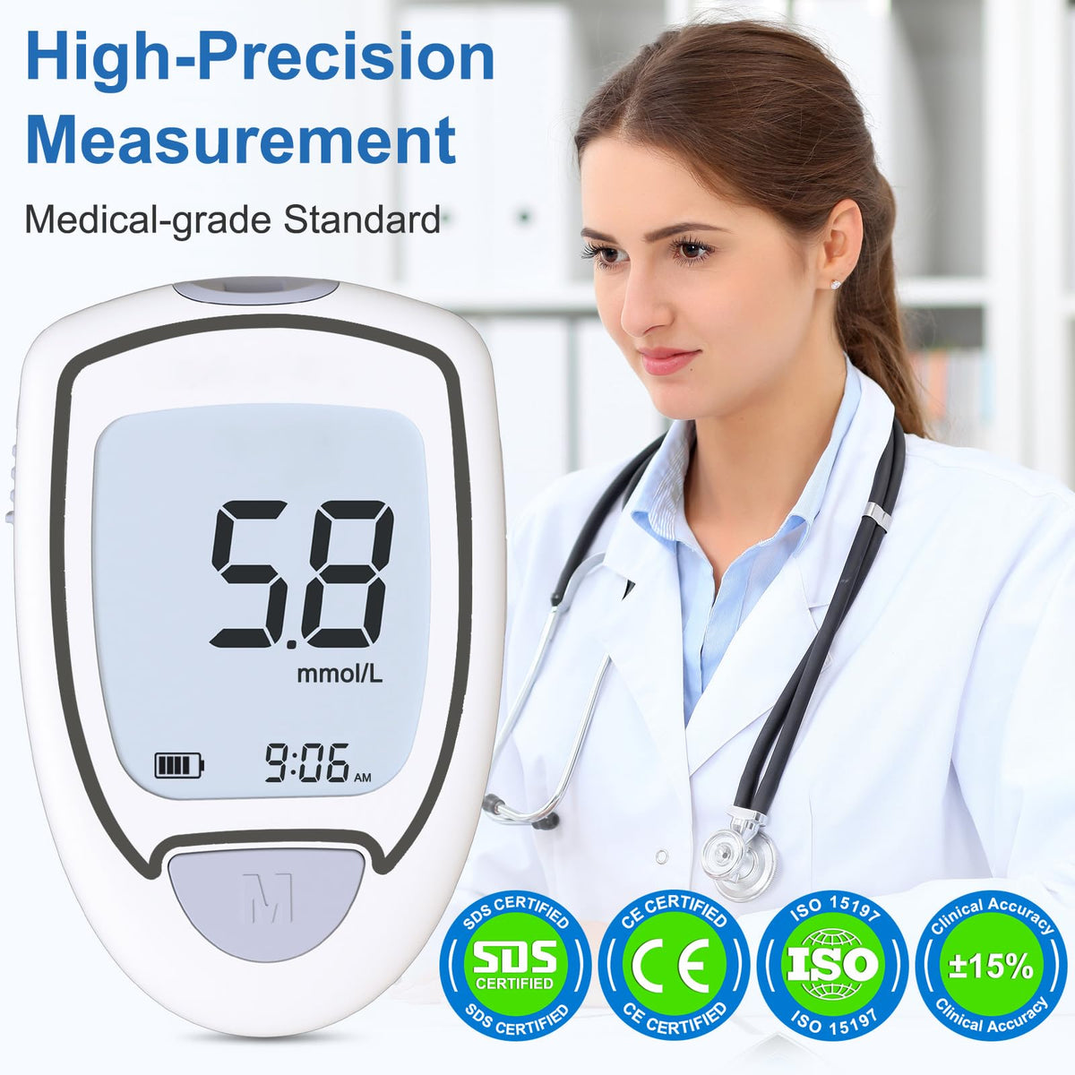 Blood Glucose Monitor Kit with 50 Test Strips & 50 Lancets K566