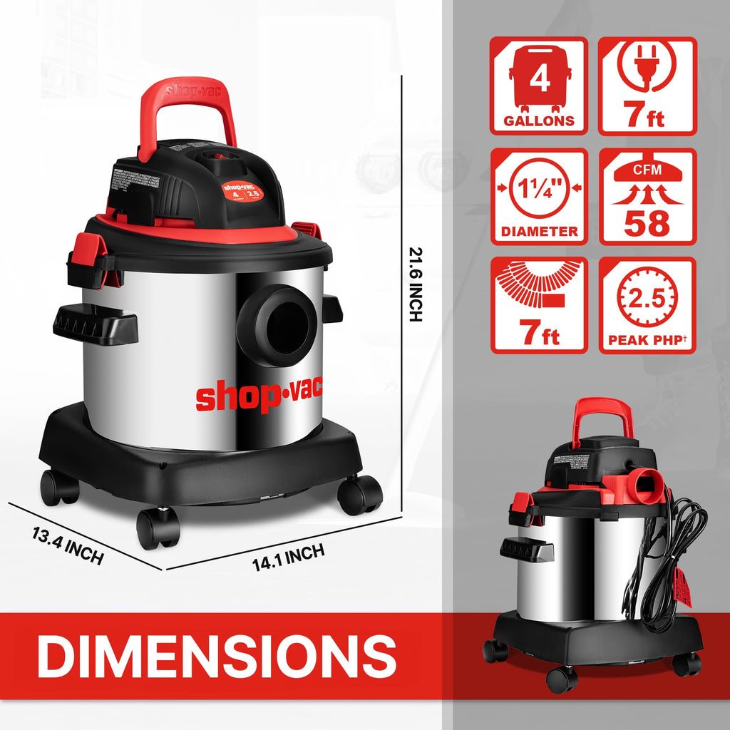 Wet/Dry Vacuum Cleaner, 4 Gallon, 2.5 Peak HP C27570