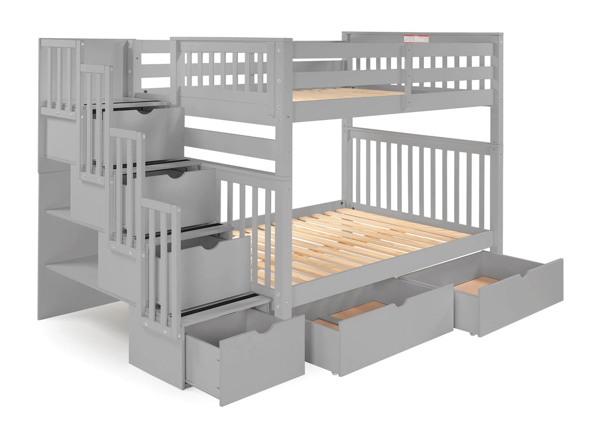 Full Over Full Gray Bunk Beds with Drawers K1657