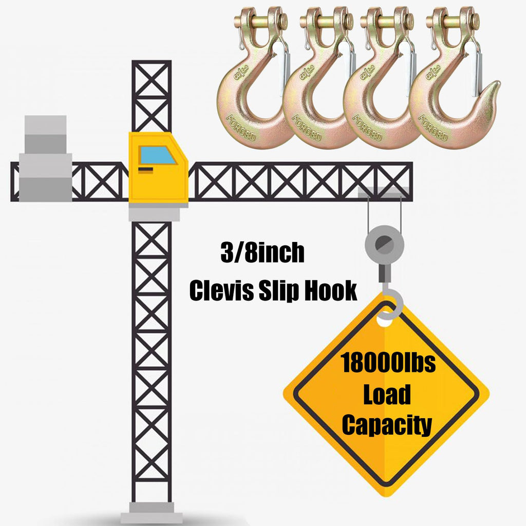 3/8" Clevis Slip Hooks with Safety Latch, 4PCS Heavy Duty I685