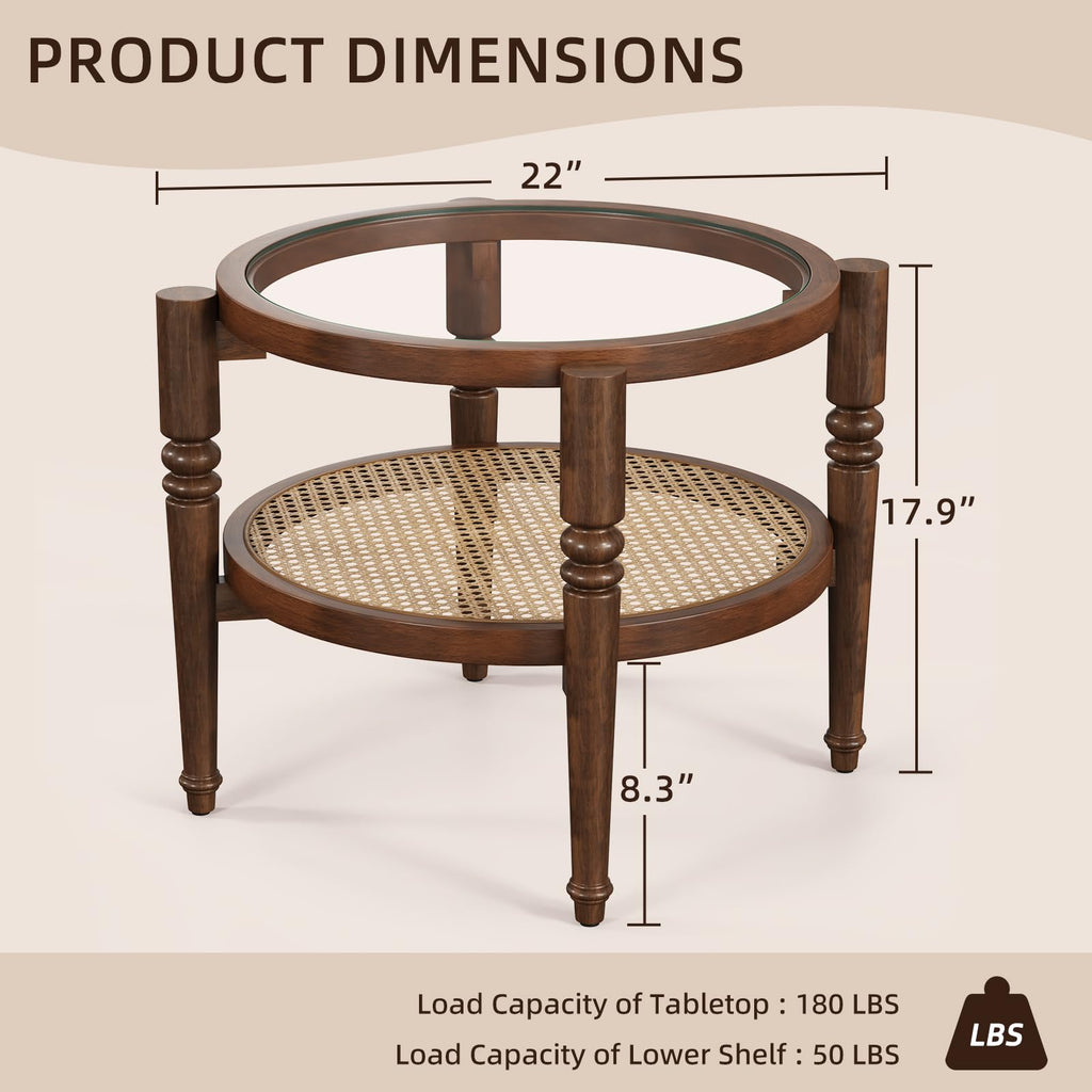 Round 22" Solid Wood Glass Top Coffee Table L38402