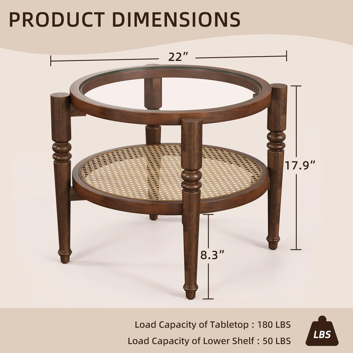 Round 22" Solid Wood Glass Top Coffee Table L38402