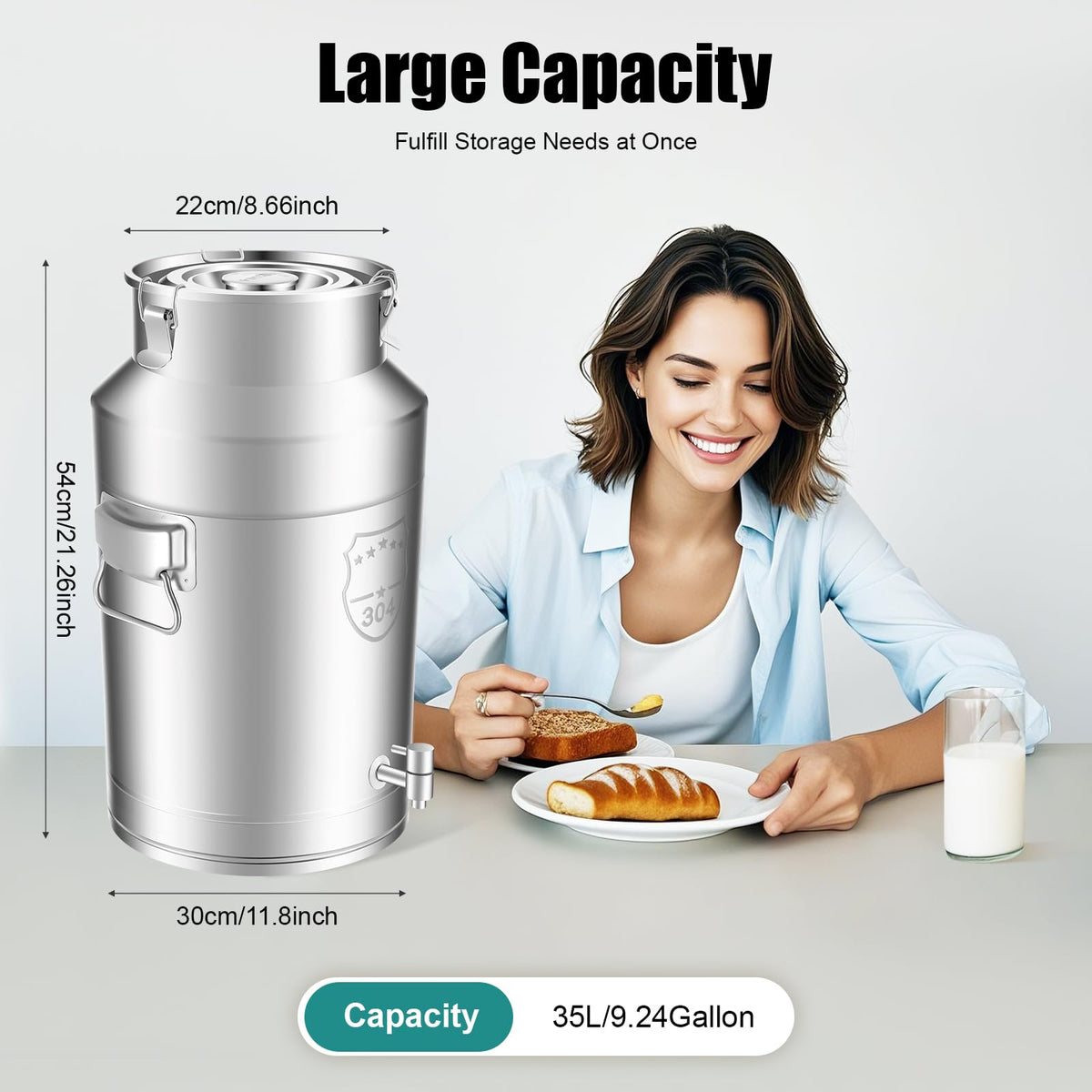 35L Stainless Steel Milk Can with Faucet I35694