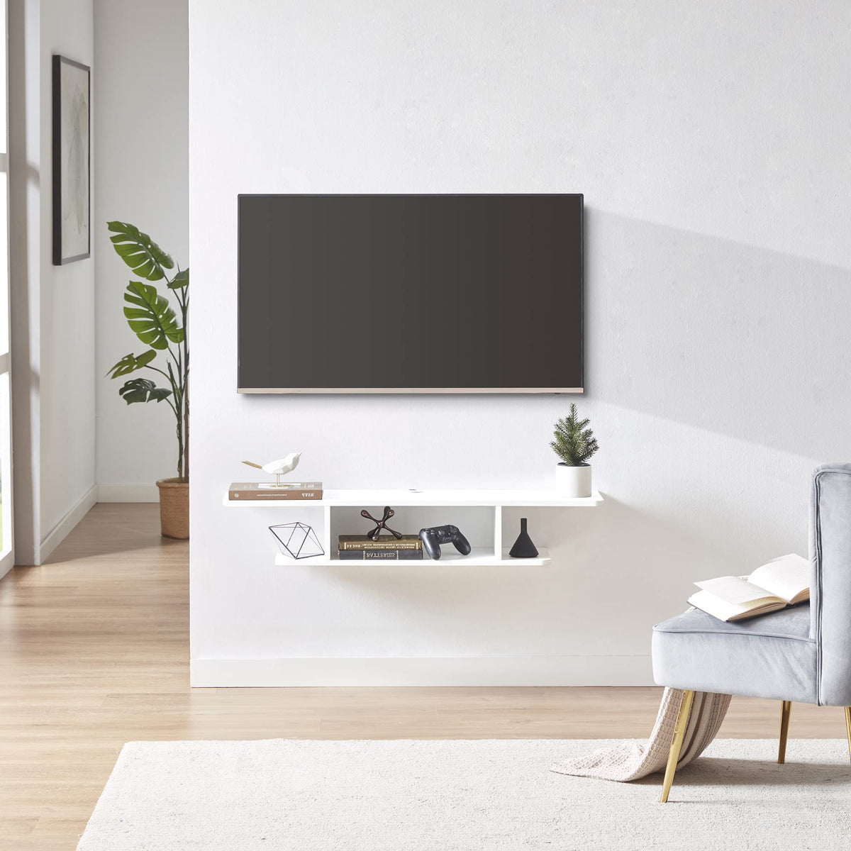 White Floating Wall Mounted TV Stand with Storage M470