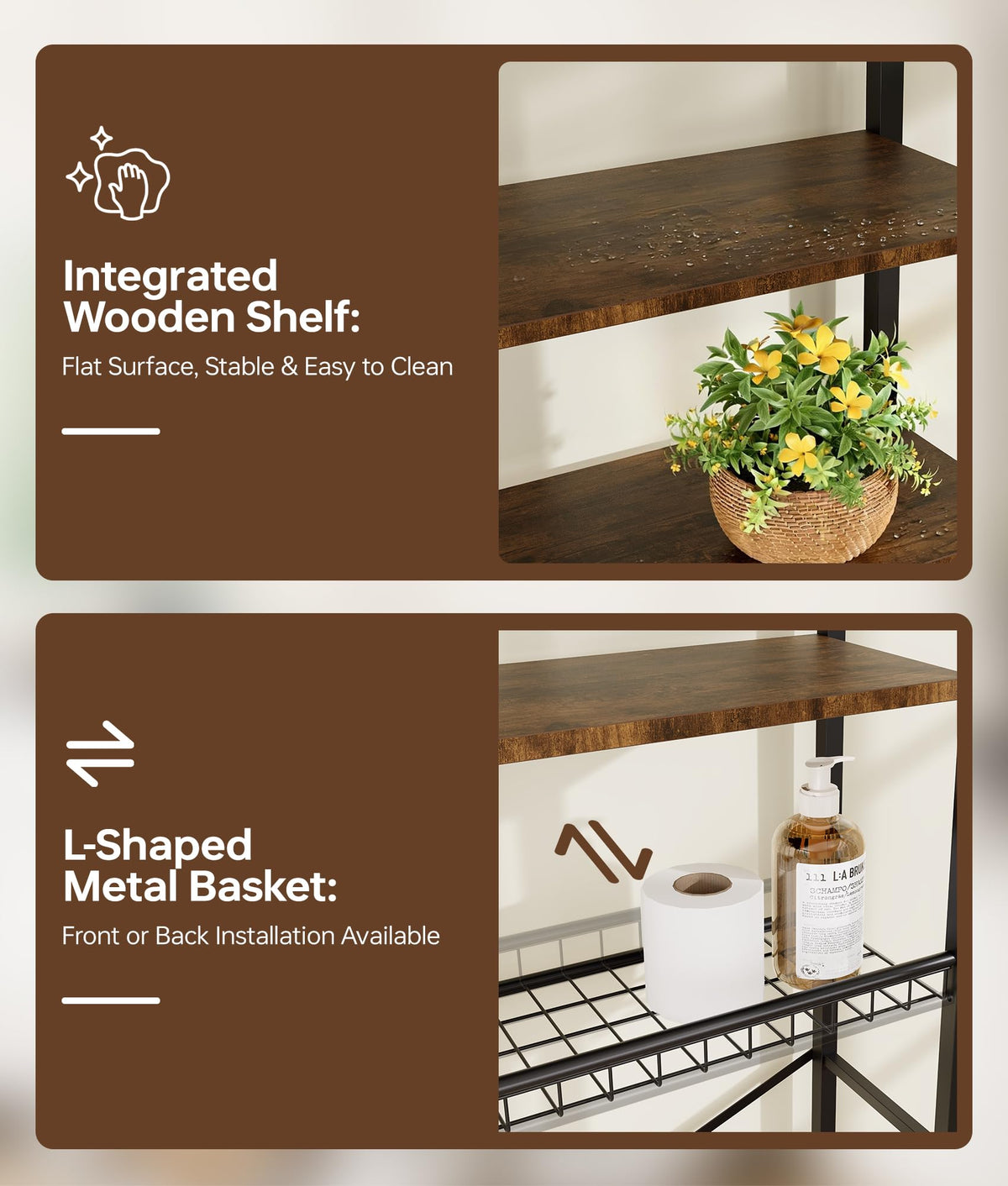 Brown 4-Tier Over-the-Toilet Storage Rack S583