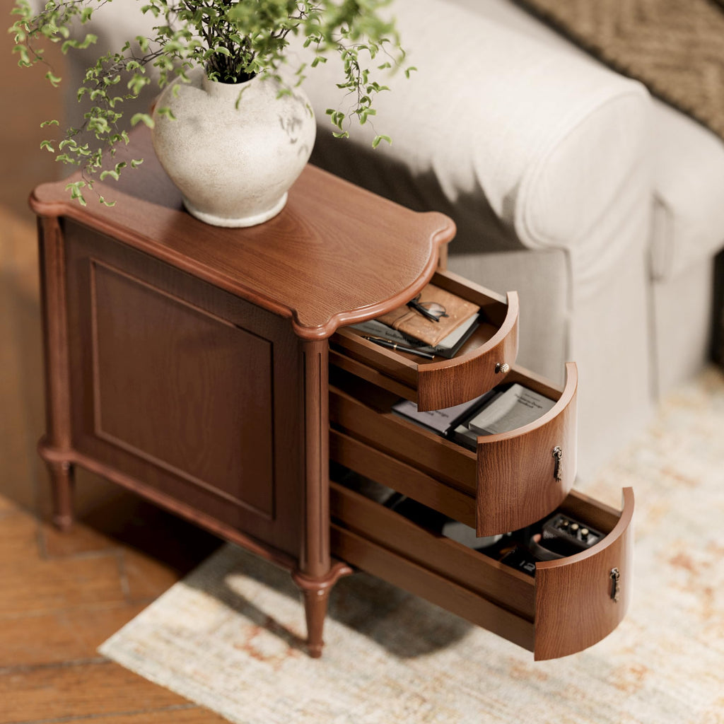 Brown Set of 2 Nightstand with Charging Station and 3 Drawers B998251