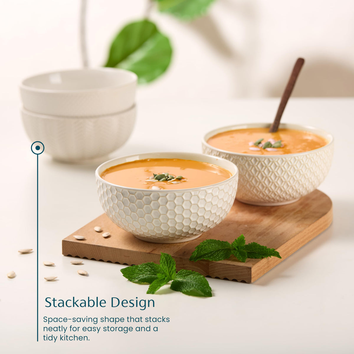 Ceramic Soup Bowls, 30 oz, Set of 4, Ivory V59040