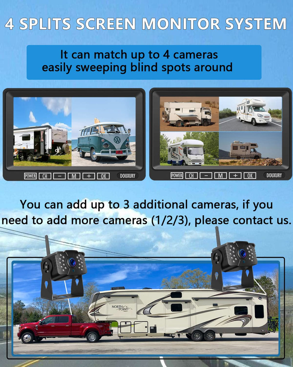 IP69 Waterproof HD 1080P Wireless Backup Camera System with 7" Monitor P52844