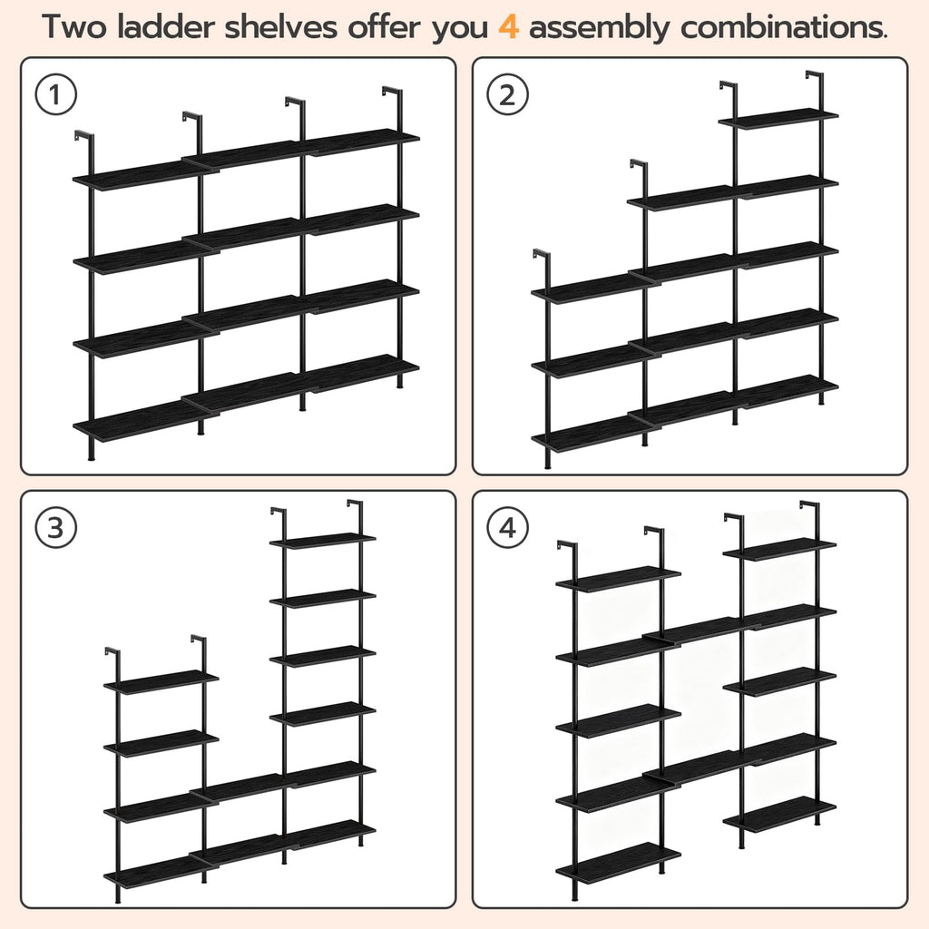 6-Tier Wall Mounted Wooden Ladder Shelf W383