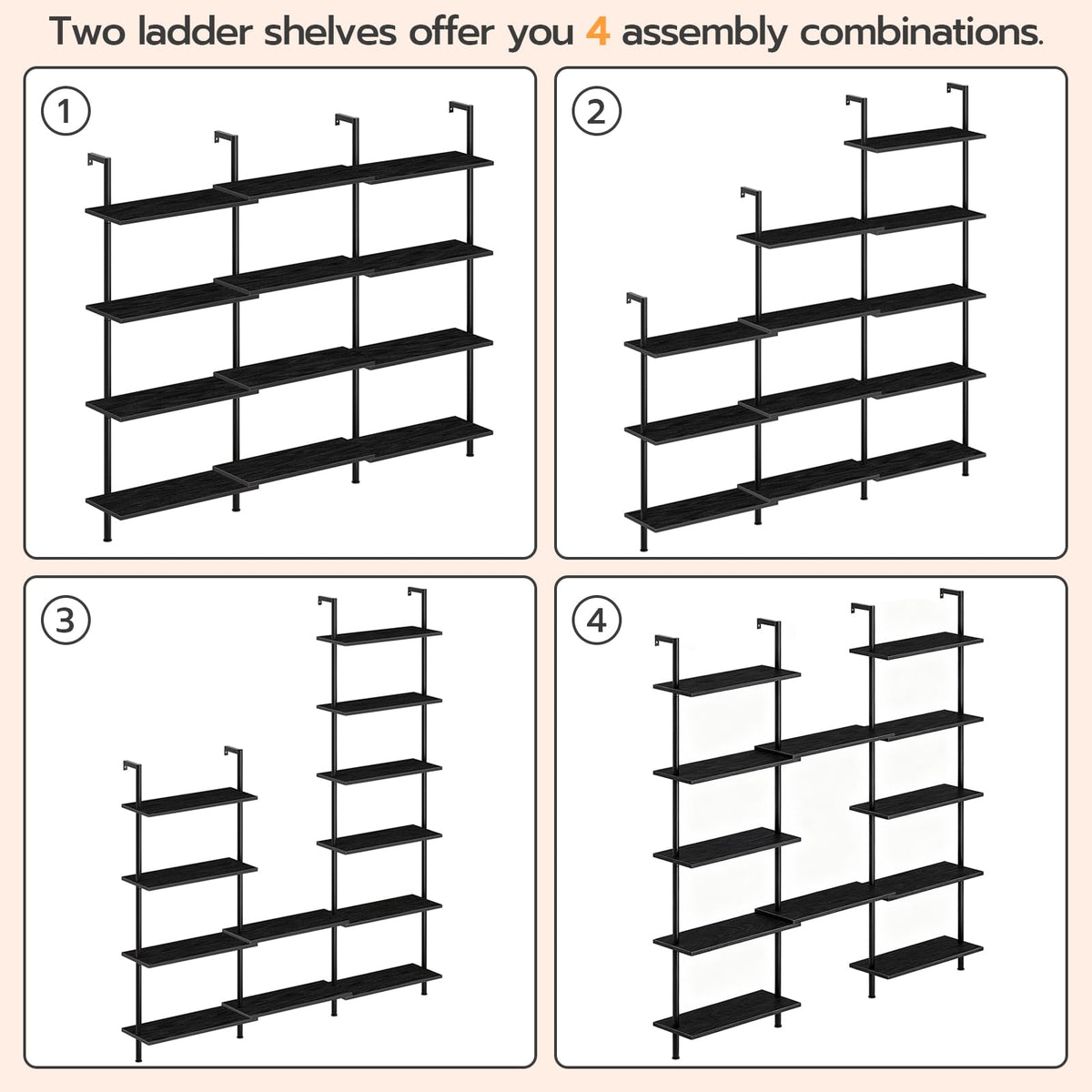 6-Tier Wall Mounted Wooden Ladder Shelf W383