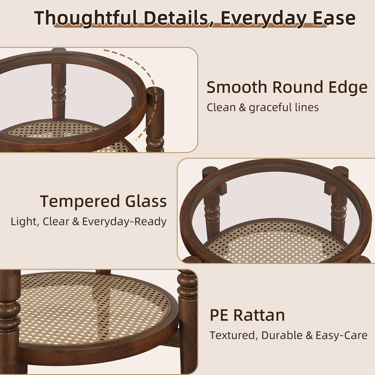 Round 22" Solid Wood Glass Top Coffee Table L38402