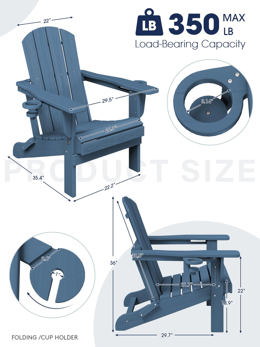 Folding Adirondack Chair Set of 2 with 2 Cup Holders K25369