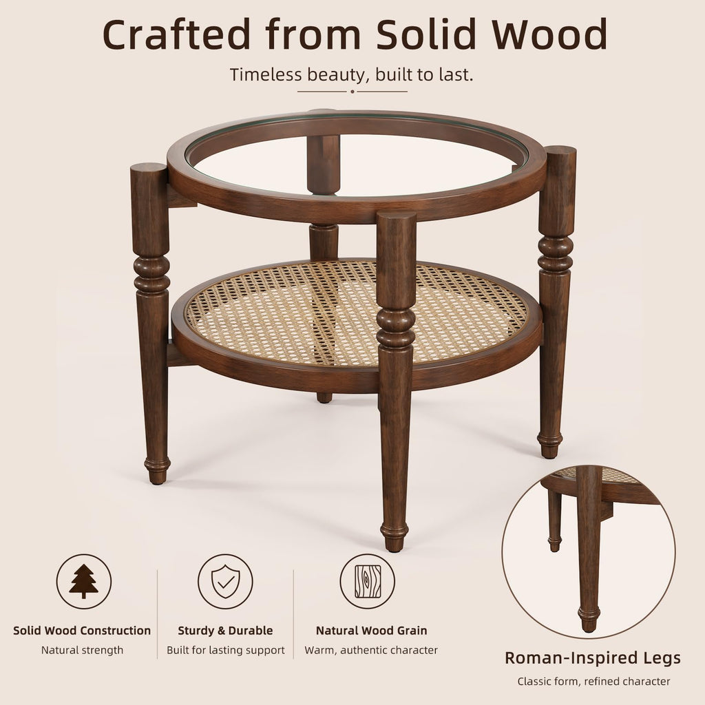 Round 22" Solid Wood Glass Top Coffee Table L38402