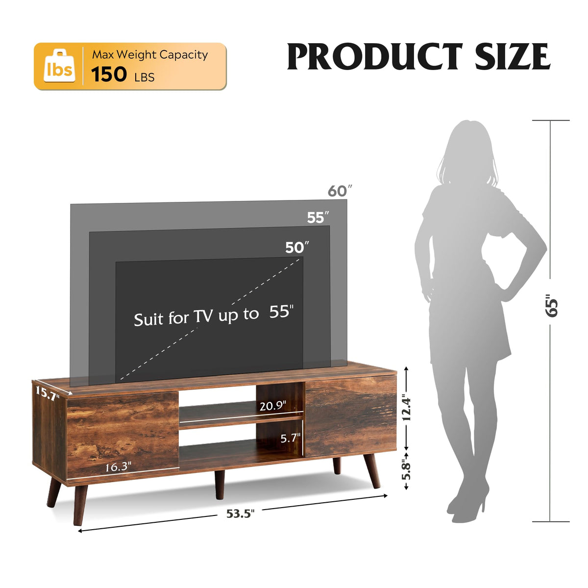 TV Stand with 2 Cabinets Storage & Adjustable Shelf B61337