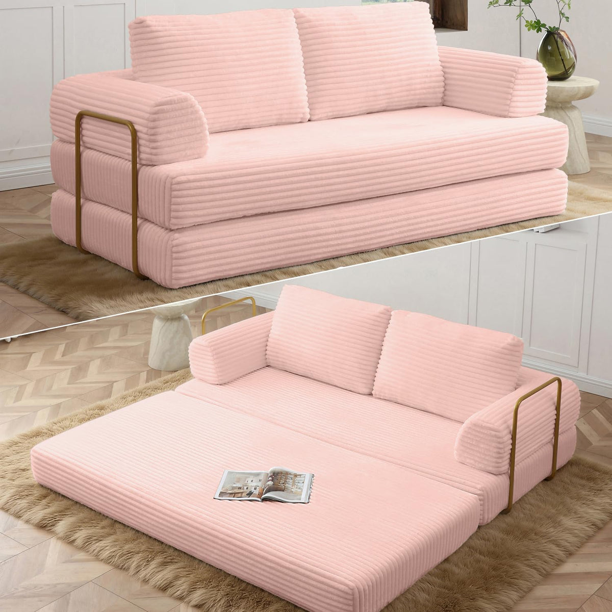 Pink Convertible Sleeper Sofa Bed G853