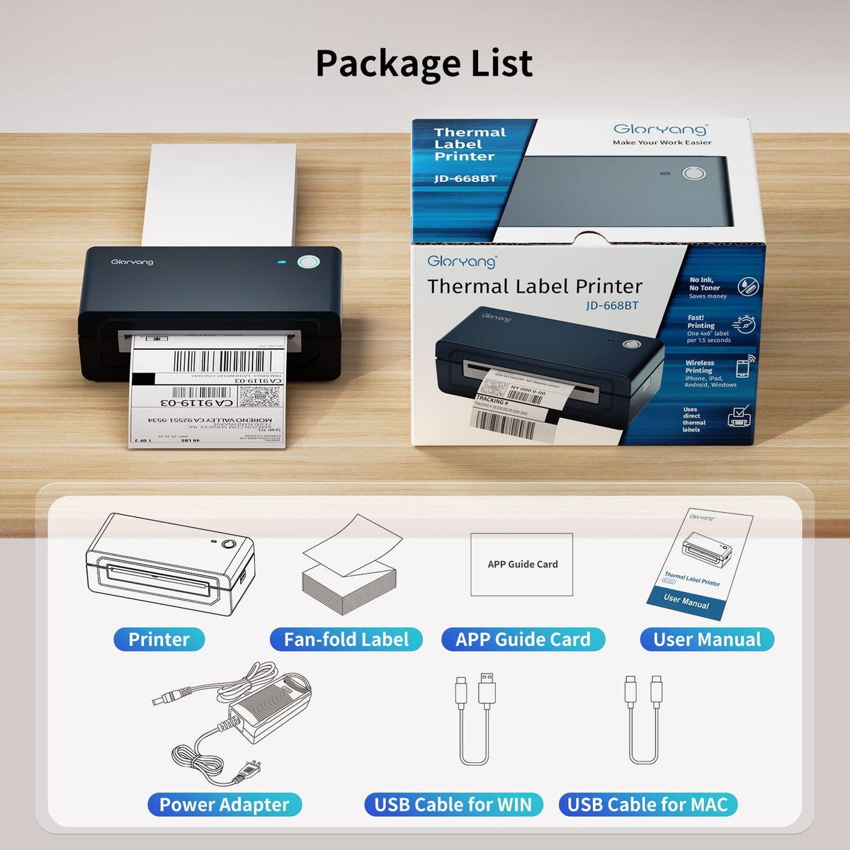 Bluetooth Thermal Shipping Label Printer, 4X6 Inkless Wireless Label Printer F28206