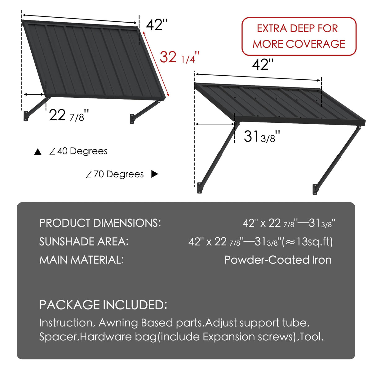 Adjustable Door Window Awning 42"W×32" W40791