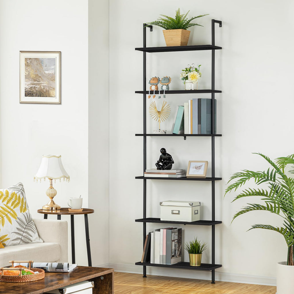 6-Tier Wall Mounted Wooden Ladder Shelf W383