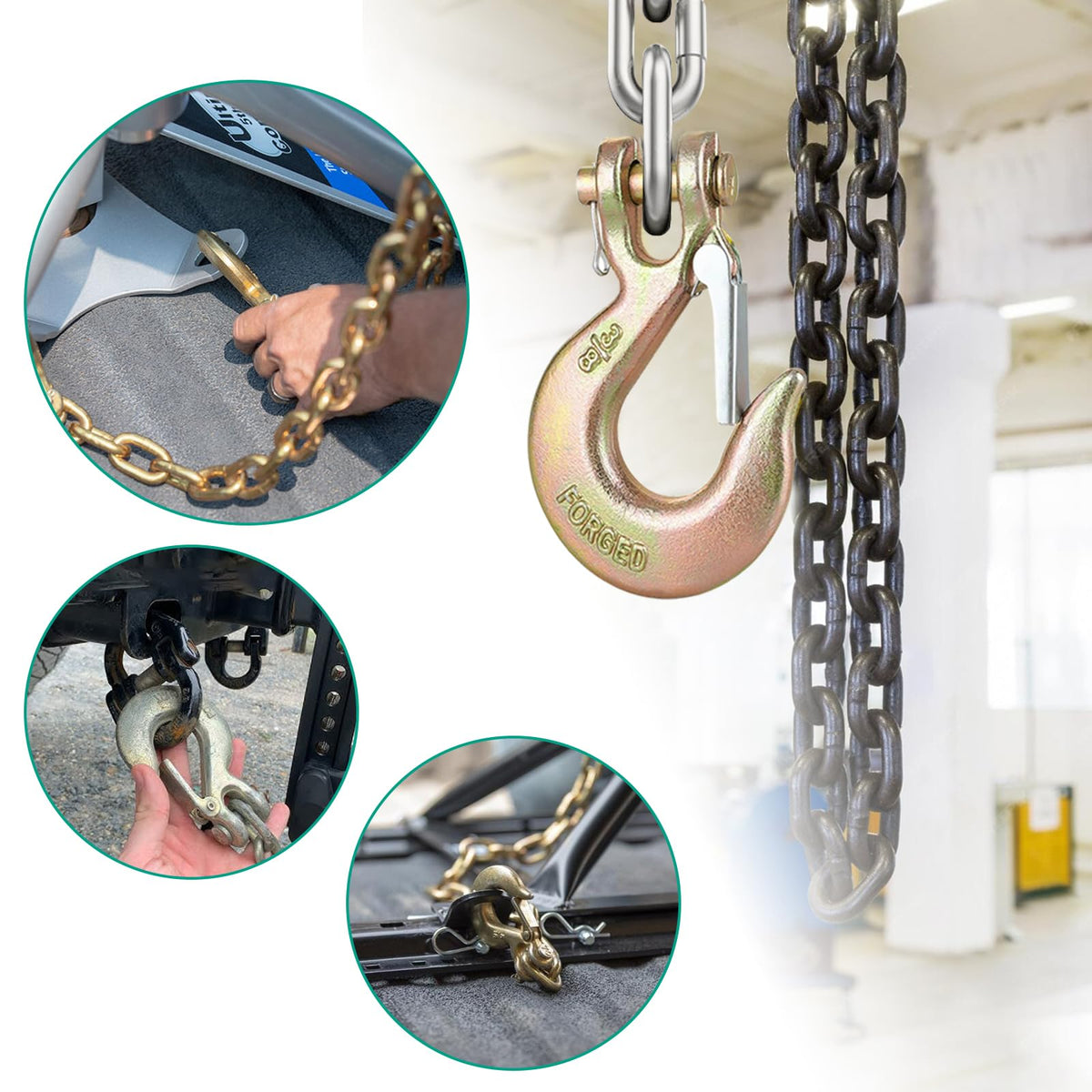 3/8" Clevis Slip Hooks with Safety Latch, 4PCS Heavy Duty I685