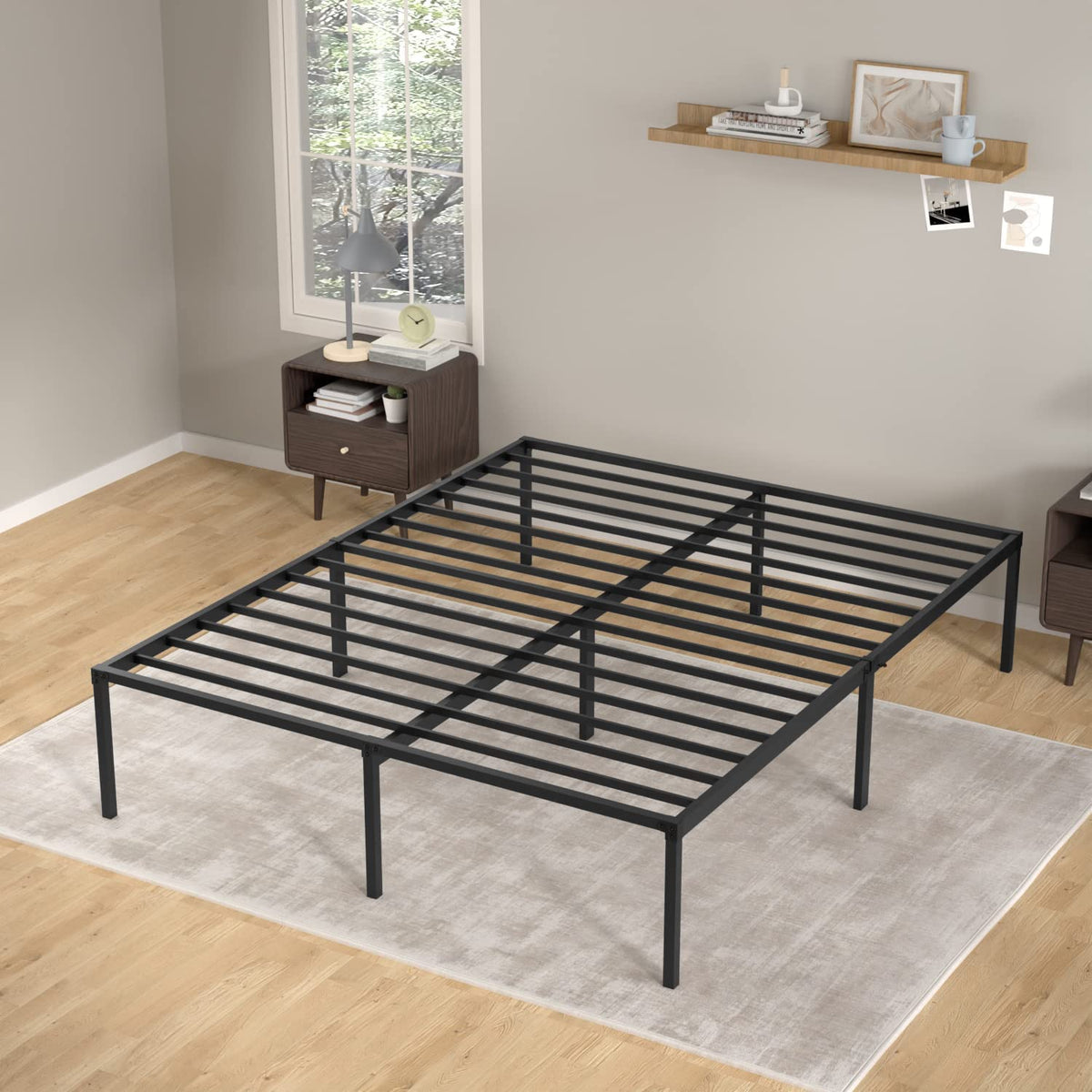 18 Inch Black Metal Full Size Platform Bed Frame with Storage Z858798