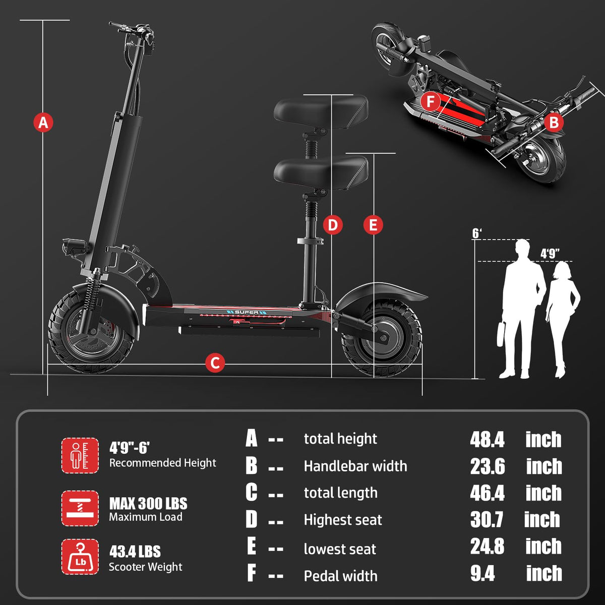 800W 45 Mile Range 25 Mph Foldable Electric Scooter with Seat Z785