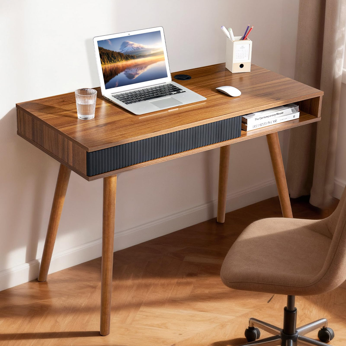 Walnut Wood Desk with Drawer Q44539