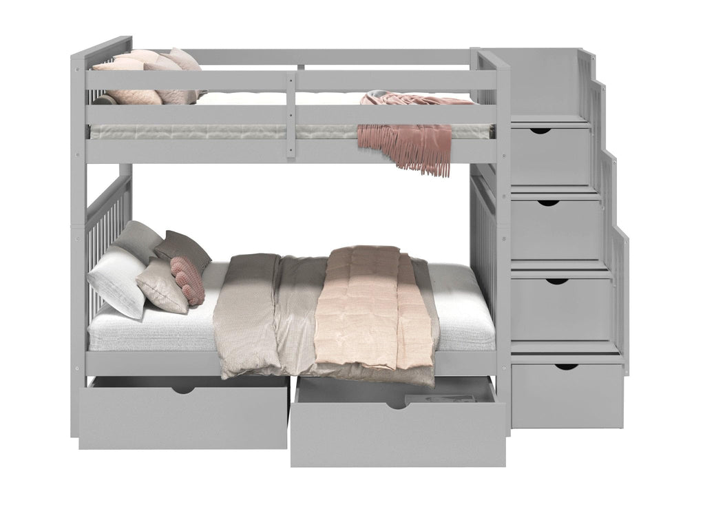 Full Over Full Gray Bunk Beds with Drawers K1657