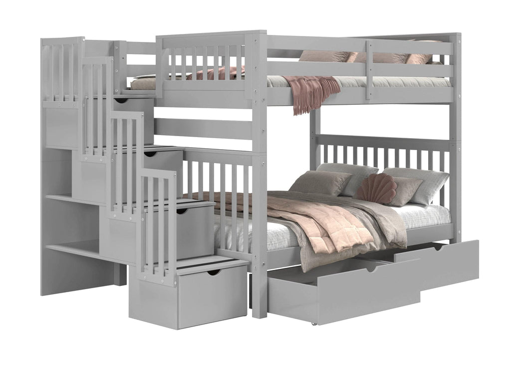 Full Over Full Gray Bunk Beds with Drawers K1657