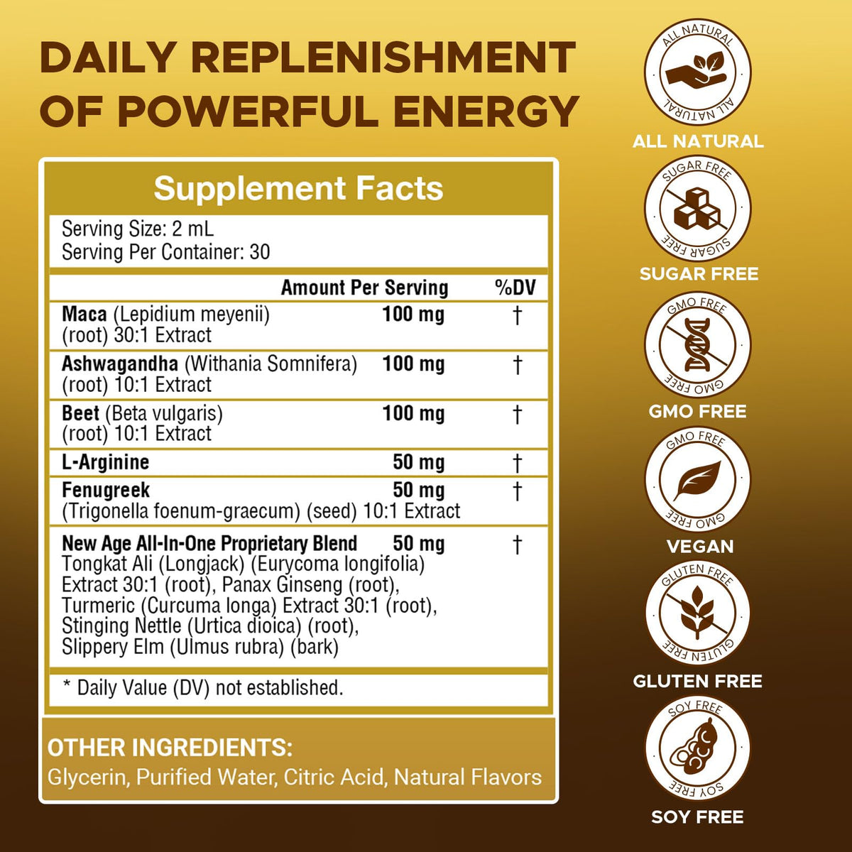 Maca Root Liquid Drops with Ashwagandha, Nettle, Fenugreek, Beet Root, and L-Arginine - 2 fl oz O291