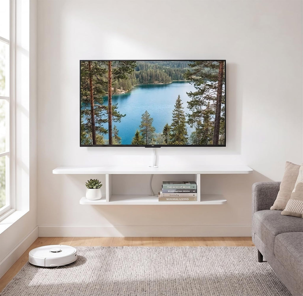 White Floating Wall Mounted TV Stand with Storage M470