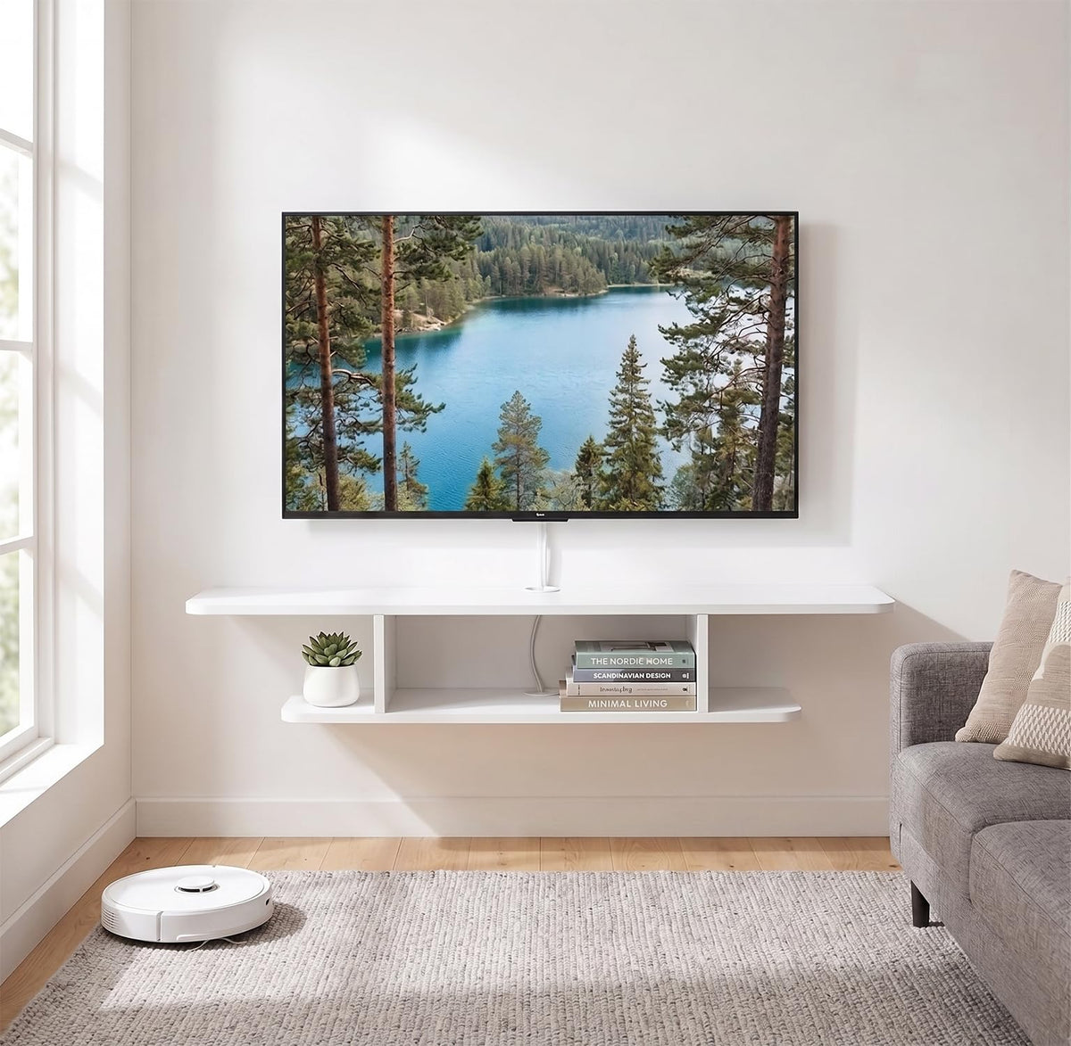 White Floating Wall Mounted TV Stand with Storage M470