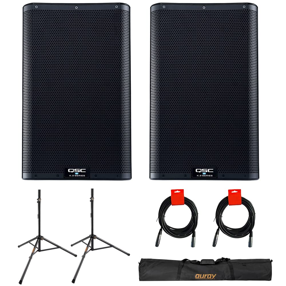 Powered 10" PA Loudspeaker Pair with Speaker Stand and XLR Cable S49462