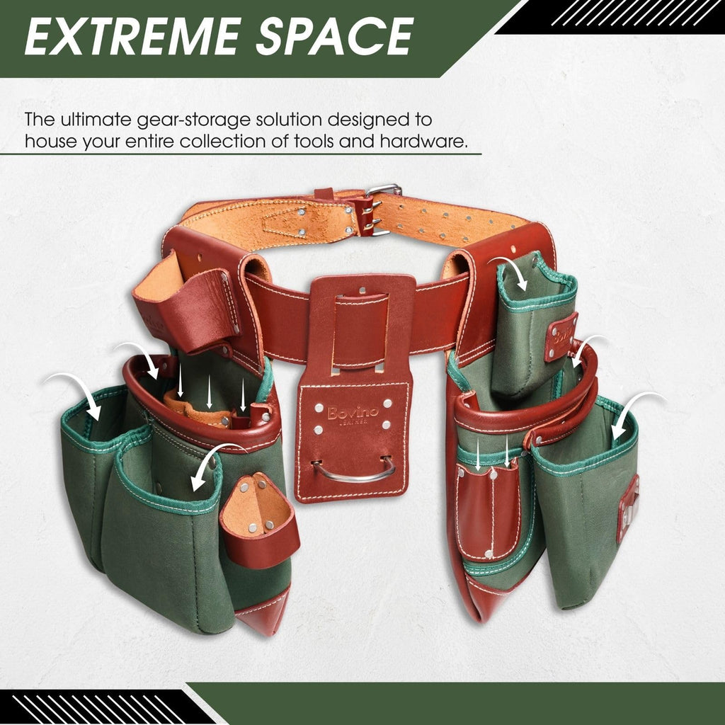 Nylon and Leather 21-Pocket Tool Belt with Hammer Holder D457