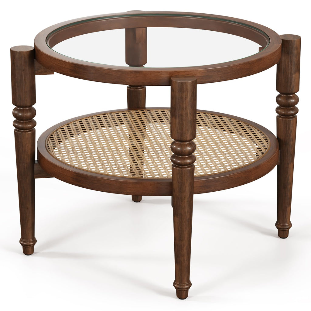 Round 22" Solid Wood Glass Top Coffee Table L38402