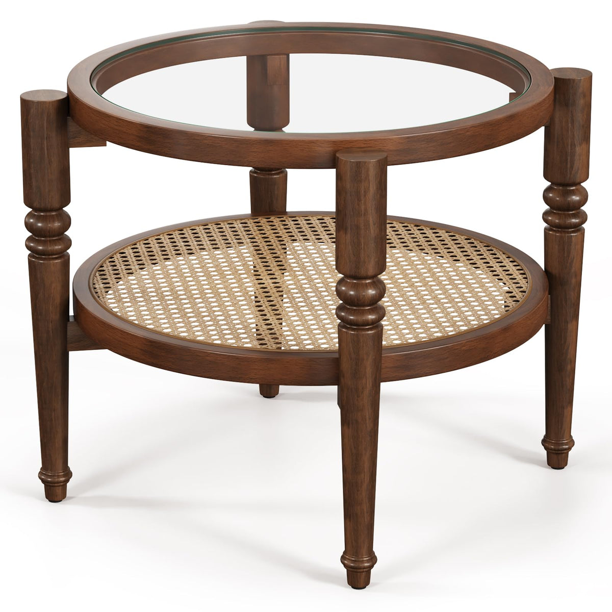 Round 22" Solid Wood Glass Top Coffee Table L38402