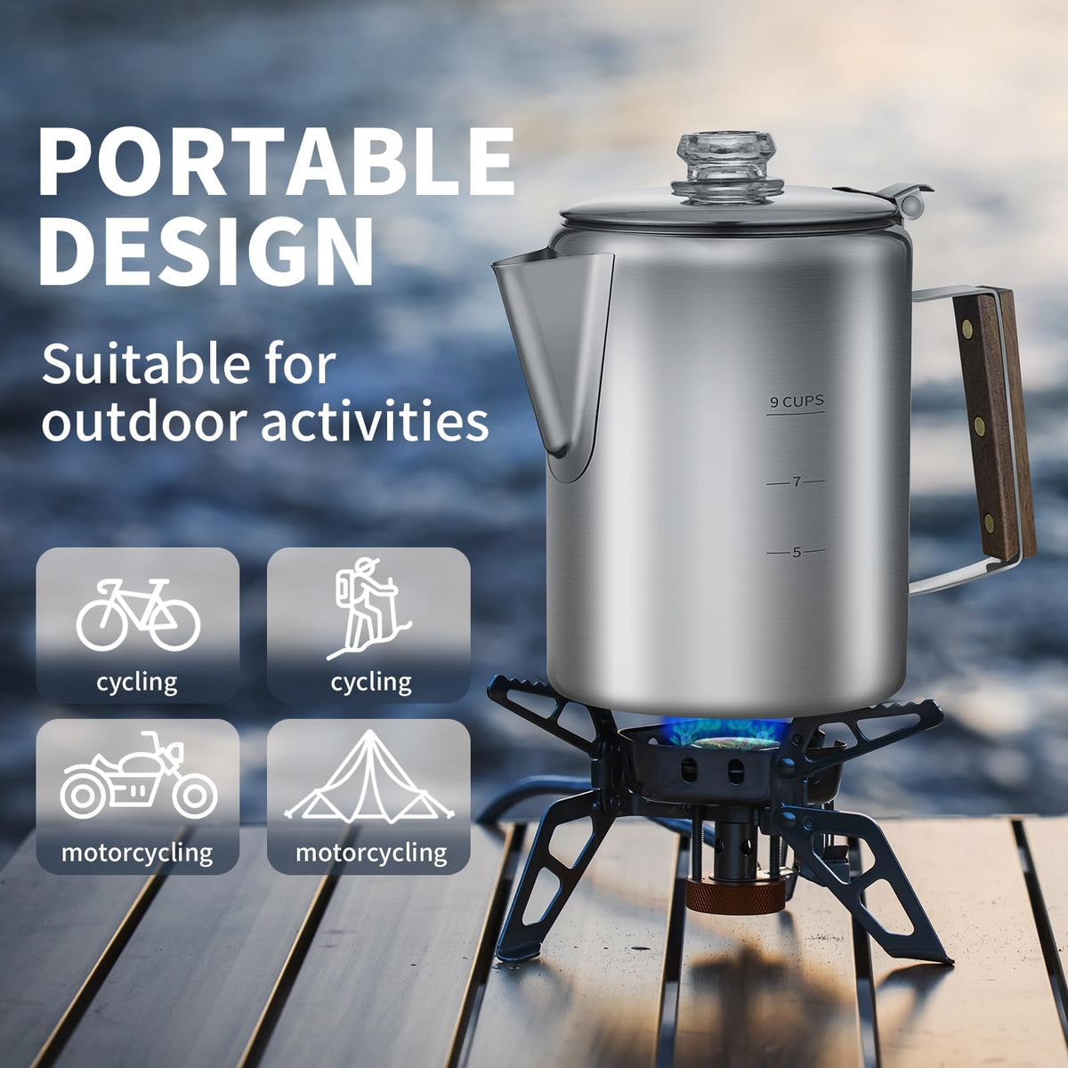 9 Cups Stainless Steel Coffee Percolator with 100pcs Coffee Filters Z82434