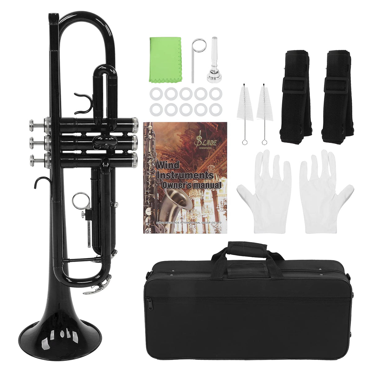 Bb Trumpet Set Brass Wind Instrument with Mouthpiece and Case U1724