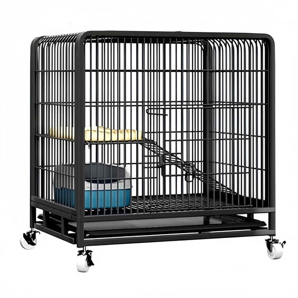 Black Metal Cat Cage with Locking Wheels U2419