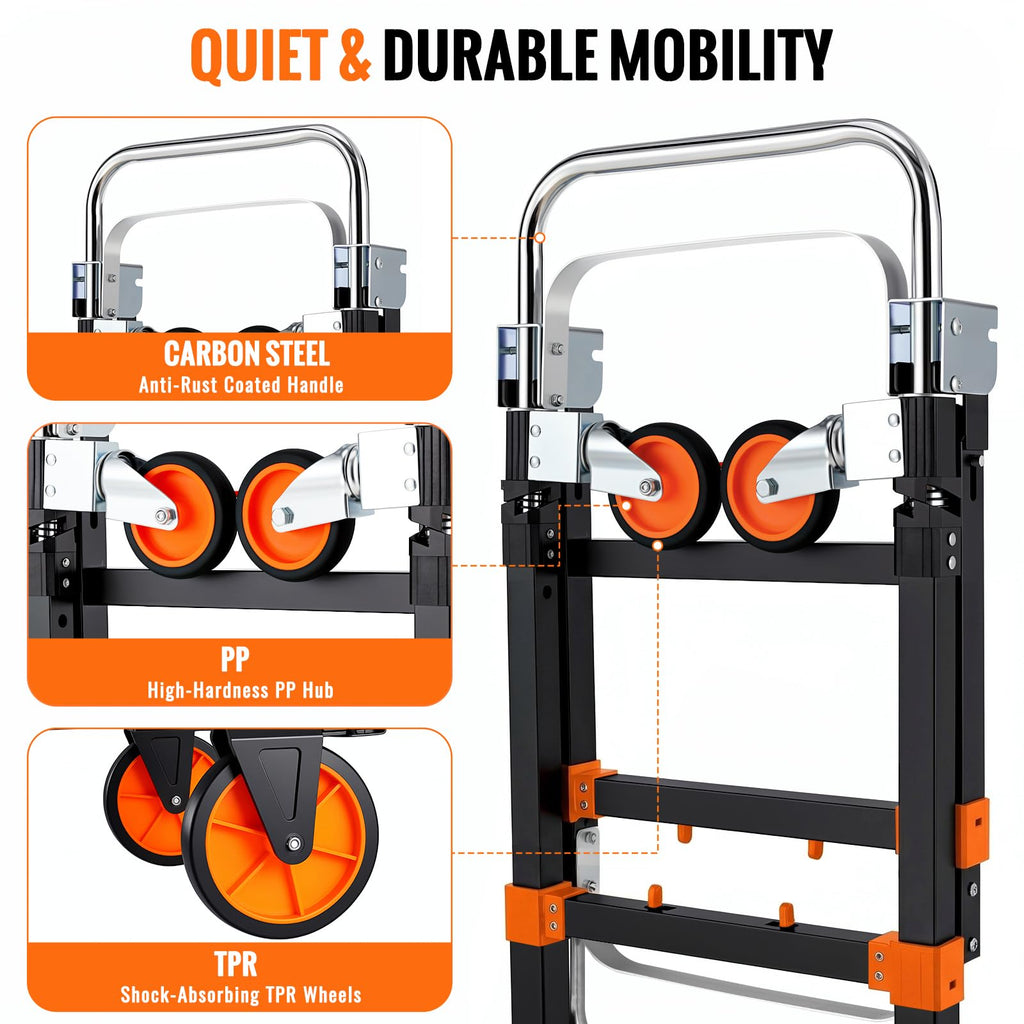 3-in-1 Convertible Hand Truck 600 lb 4 Wheels Orange M382