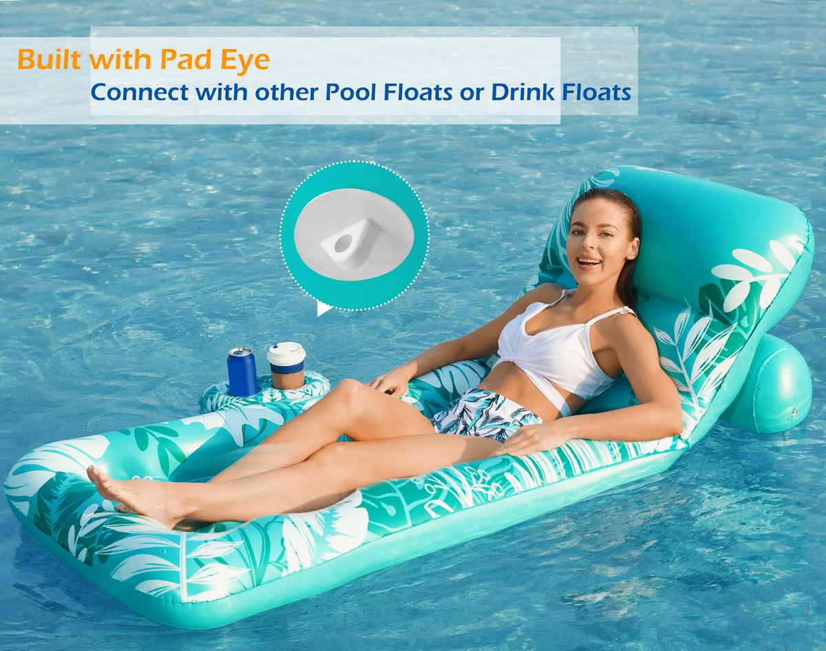 Inflatable Pool Float Lounger with Adjustable Backrest Cup Holders U58214