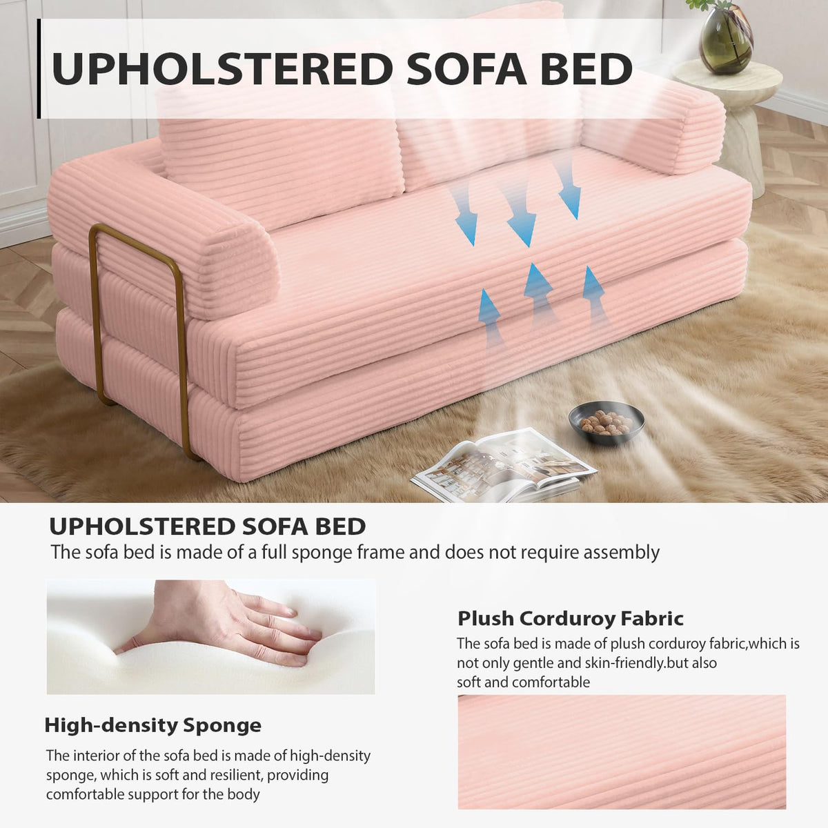 Pink Convertible Sleeper Sofa Bed G853