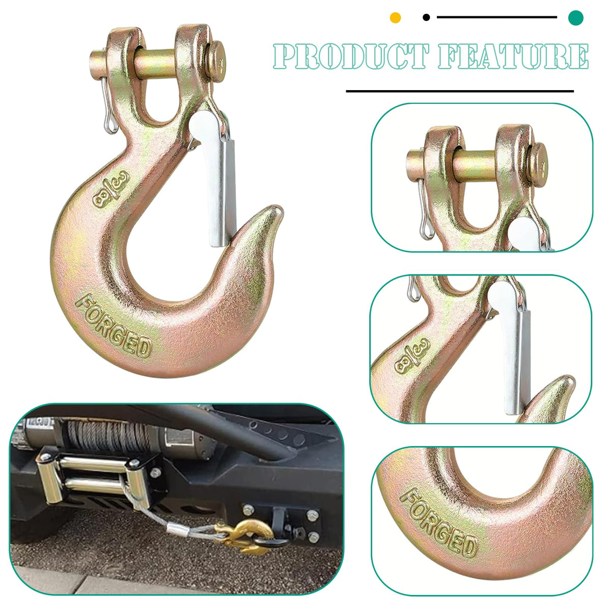 3/8" Clevis Slip Hooks with Safety Latch, 4PCS Heavy Duty I685