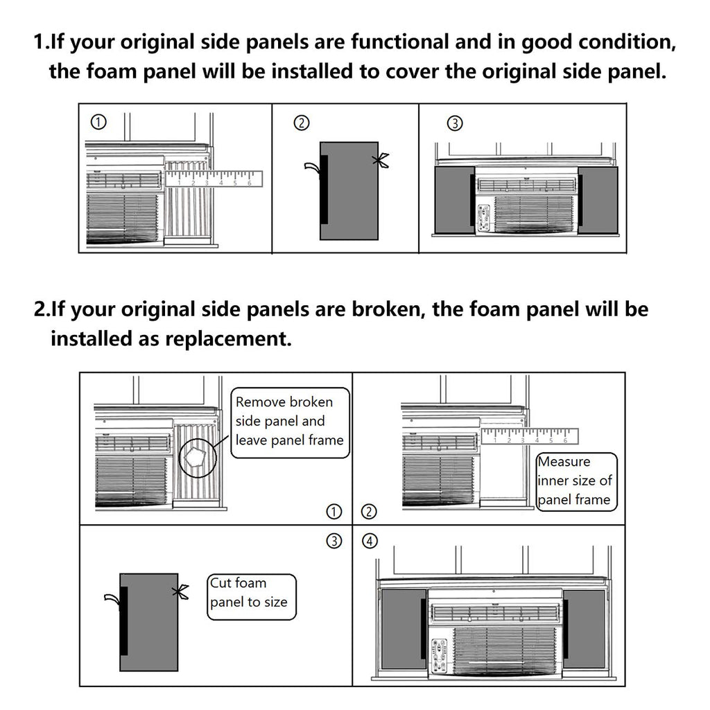 Window Air Conditioner Foam Insulation Panels, 2 Pack, Black, 17in High x 9in Wide I125854